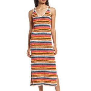 Marine Layer Viv Crochet Multi Stripe Casual Beach Midi Dress Boho
